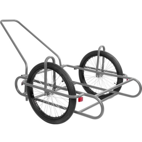 Kétkerekű kocsi, szürke, 240 kg teherbírás, 60 cm átmérőjű kerekek, acélcső váz, fémküllős felnik, gumiabroncsos kerekek