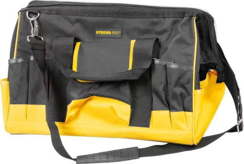 Szerszámos táska, Strend Pro TB-2013, 47 x 29,5 x 25 cm, fekete/sárga, textil, cipzáras, vállpánttal, szerszámokhoz