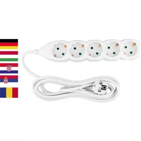   Hosszabbítós elosztó, Strend Pro DG-805B, 3 m, fehér, 5 aljzat, Schuko típus, gyermekzáras