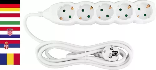 Hosszabbítós elosztó, Strend Pro DG-805B, 3 m, fehér, 5 aljzat, Schuko típus, gyermekzáras