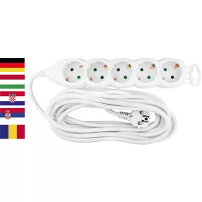   Hosszabbítós elosztó, Strend Pro DG-805B, 0,5 m, fehér, 5 aljzat, Schuko típus, gyermekzáras