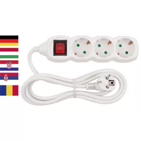   Hosszabbítós elosztó kapcsolóval, Strend Pro DG-805BK, 3 m, fehér, 5 aljzat, Schuko típus, gyermekzáras