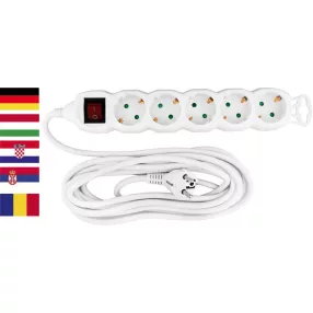   Hosszabbítós elosztó kapcsolóval, Strend Pro DG-805BK, 5 m, fehér, 5 aljzat, Schuko típus, gyermekzáras