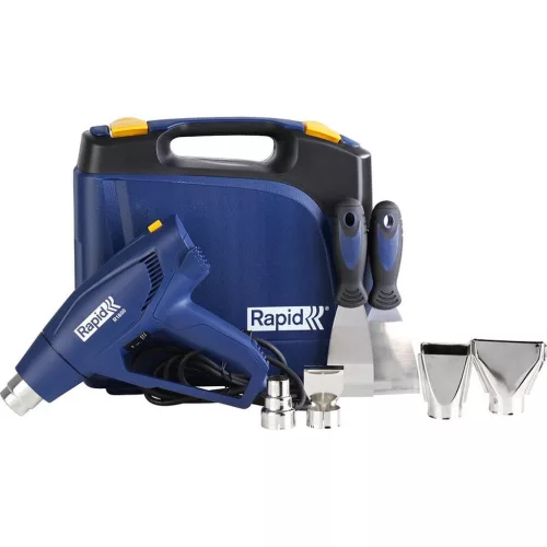 Elektromos hőlégfúvó, Rapid R1800, kék, 1800 W, 300-550 °C hőfok, 250 l/perc - 450 l/perc, fúvókákkal és kaparóval, hordtáskában