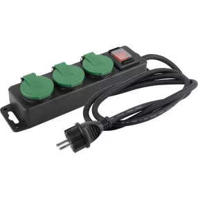   Kültéri hosszabbítós elosztó kapcsolóval, Strend Pro FS0701, 8 m, fekete, 3 aljzat, 1,5mm2, IP44, kültéri, fedeles aljzatok, 16 A