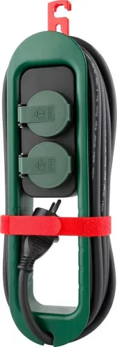 Kültéri hosszabbítós elosztó, Strend Pro FS0701, 4,9 m, fekete, 2 aljzat, 1,5 mm2, IP44, kültéri, fedeles aljzatok, kábeltekercselő, akasztó, maximum 16 A