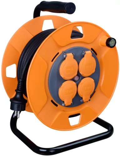Kábeldob, Strend Pro CR038, 50 m, narancssárga, 4 aljzat, 230 V, IP44, gumi, maximum 3000 W