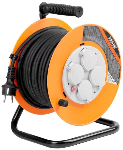 Kábeldob, Strend Pro CR038, 30 m, narancssárga, 4 aljzat, 230 V, IP44, gumi, maximum 3000 W