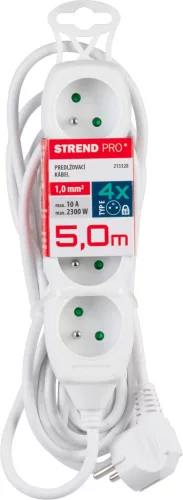 Hosszabbítós elosztó, Strend Pro DG-F804B, 5 m, fehér, 4 aljzat, új kiadás