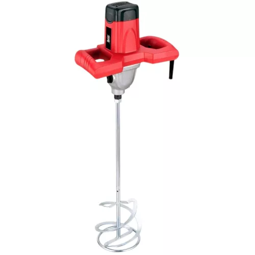 Elektromos habarcskeverő, Burley R6205BP, piros/fekete, 1400 W, menet: M14, maximum 140 mm keverőlapát, 0-800 fordulat/perc, 230 V/50 Hz