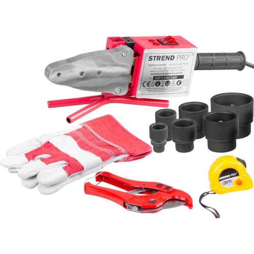 Polifúziós hegesztőgép, Strend Pro PPR 63B, piros/fekete, 6 db 20 - 63 mm fűtőpofával, műanyag csövekhez, 1500 W, maximum 300°C, 14 részes készlet