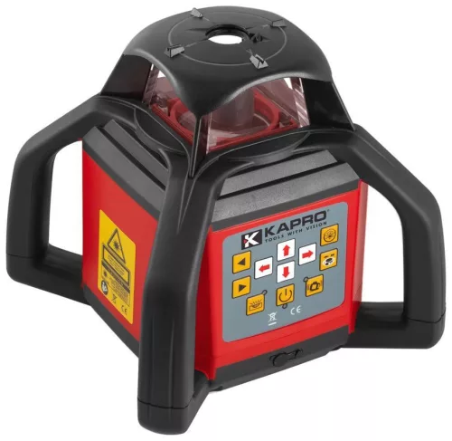 Forgólézer, Kapro Prolaser Electrota 8991, piros sugár, 20,6 x 20,6 x 21,1 cm, IP65 por- és vízálló, önszintező ±5°, pontosság ±0,1 mm/m, 300 m hatótávolság, távirányítóval, lézerdetektorral, hordtáskával