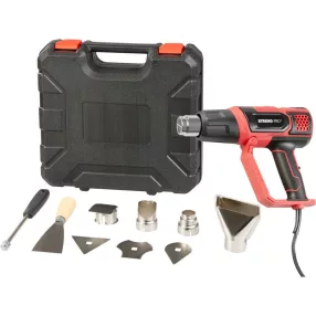  Elektromos hőlégfúvó, Strend Pro HG203, piros/fekete, 2000 W, 50-600 ° hőfok, 300 l/perc - 500 l/perc, fúvókákkal és kaparóval, hordtáskában