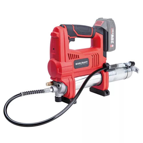 Akkumulátoros zsírzó, Worcraft CGG-S20Li ShareSYS, 20 V Li-Ion, 411/455 g kapacitás, maximális nyomás: 69 MPa, tömlő: 76 cm, akkumulátor és töltő nélkül