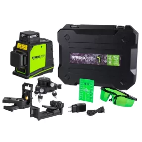   Lézeres szintező, Strend Pro Industrial GF360G 3D, fekete/zöld, zöld sugár, 3 x 360°, önszintező, 30-50 m hatótáv, akkumulátoros, 5200 mAh Li-Ion (akkumulátorral és töltővel)