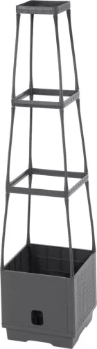 Műanyag virágcserép, Strend Pro Garden Herrison FP8018, sötétszürke, 25 × 25 cm, magasság: 105 cm, háromszintes támasztótoronnyal, 16 l, négyzetes