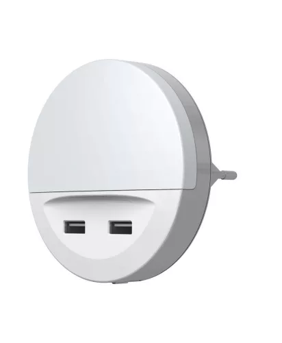 Éjszakai lámpa, Ledvance Lunetta USB, 3 lm, 3000 K, konnektorba dugható, 2x USB töltőport, beépített nappal-éjszaka érzékelő, LED, energiatakarékos