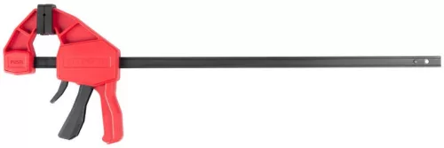 Gyorsszorító, Strend Pro Premium DT6608, fekete/piros, 450 mm, egykezes, gyors kioldással, nyújtásra is alkalmas, maximum 150 kg szorítónyomás