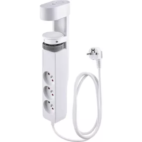   USB-s hosszabbítós elosztó, Strend Pro, 1,4 m, fehér, 6 az 1-ben, 3 aljzat, 2 × USB-A, 1 × USB-C, asztalra rögzíthető