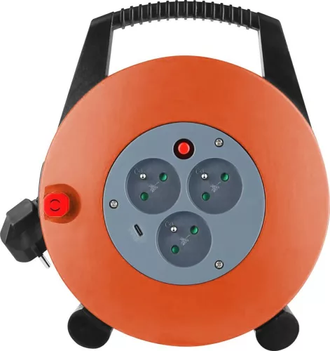 Kábeldob, Strend Pro, 10 m, narancssárga, 3 aljzat, 16 A, USB-C port, tartós kivitel, könnyű kezelhetőség, egyszerű tárolás