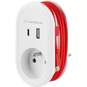   USB-s elosztó, Strend Pro, fehér, USB-A, USB-C csatlakozóval, USB-C kábellel, kompakt és tartós kivitel, egyszerre több eszköz töltéséhez