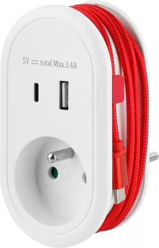 USB-s elosztó, Strend Pro, fehér, USB-A, USB-C csatlakozóval, USB-C kábellel, kompakt és tartós kivitel, egyszerre több eszköz töltéséhez