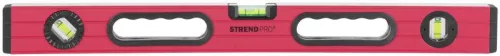 Vízmérték, Strend Pro LE-99R Redstar, piros, 60 cm, 3 libella (2 fix, 1 állítható), 2 fogantyú, alumínium, lengéscsillapító gumiszél