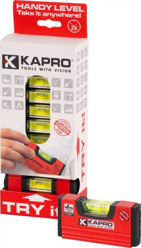 Vízmérték, Kapro 246 Mini, piros, 10 cm, 1 libella, műanyag, lengéscsillapító gumiszél