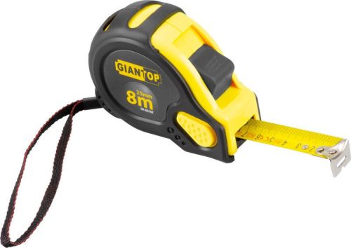 Mérőszalag, Giantop CR-G16 CE, fekete/sárga, 8 m/25 mm, acél szalag, műanyag tok