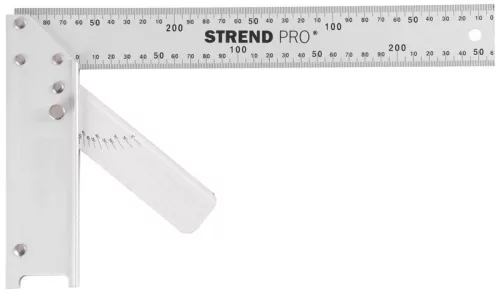 Asztalos derékszög, Strend Pro FSC-08, ezüst, 30 cm, alumínium, szögmérővel, pontos szögjelöléshez