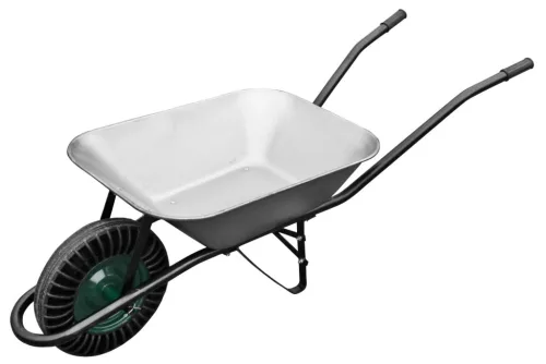 Talicska, Strend Pro Garden Cargo85, ezüst, 85 l, defektmentes tömör Bantam kerék, horganyzott acél puttony, 100 kg teherbírás, PVC markolat, szétszerelve