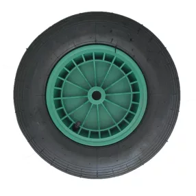   Talicska és kézikocsi kerék, Strend Pro Garden Greenlawn, fekete/zöld, 38 cm átmérő, 9 cm szélesség, tengelyfurat: 20 mm, műanyag tűcsapágy, PE és fém tárcsa