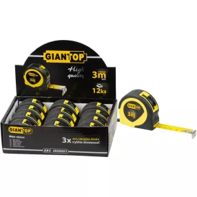   Mérőszalag, Giantop CR-82 CE, sárga/fekete, 12 db-os doboz, 3 m/16 mm, acél szalag, műanyag tok