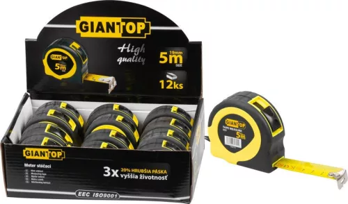 Mérőszalag, Giantop CR-82 CE, sárga/fekete, 12 db-os doboz, 5 m/19 mm, acél szalag, műanyag tok