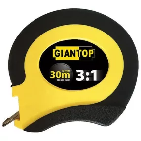   Mérőszalag, Giantop CR-002, sárga/fekete, 30 m/13 mm, acél szalag, fém rögzítőhurok, acél tok, tekercselő fogantyú