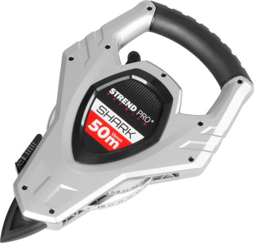 Mérőszalag, Strend Pro Premium LWX5013, ezüst/fekete, leszúrható, 50 m/13 mm, acél szalag, műanyag tok, fém rögzítőhurok