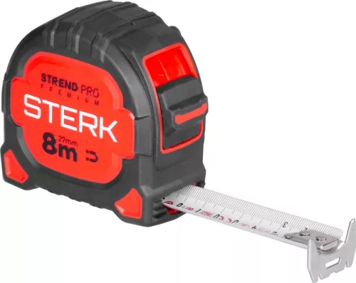 Mérőszalag, Strend Pro Premium Sterk RZ8027, fekete/piros, 8 m/27 mm, műanyag tok