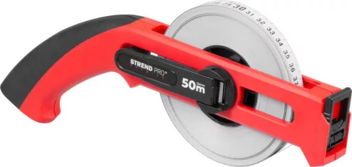 Mérőszalag, Strend Pro Premium LWP5013, piros/fekete, 50 m/13 mm, acél szalag, műanyag tok, fogantyúval, csúszóhoroggal