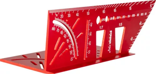 Asztalos derékszög, Strend Pro Premium, piros, 15 cm, alumínium, szögmérővel, pontos szögjelöléshez, vonalzó skálákkal