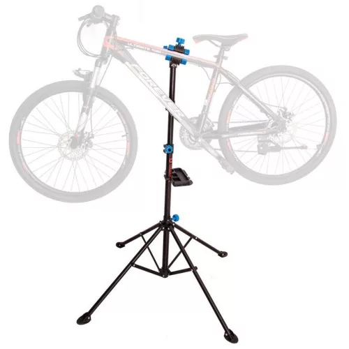Kerékpárjavító állvány, Strend Pro, 109–190 cm, 22–55 mm vázbefogó, 360°-ban forgatható, mágneses szerszámtartóval, 30 kg teherbírás, stabil