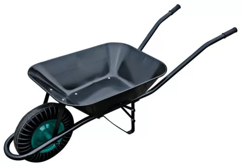 Talicska, Strend Pro Garden, fekete, 60 l, defektmentes tömör Bantam kerék, lakkozott acél puttony, PVC markolat, szétszerelve