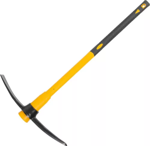 Csákány, Strend Pro Garden P-411WHG, sárga/fekete, 2000 g, üvegszálas nyél, acél fej, kétoldalas, hegyes/lapos, kemény és sziklás talajhoz