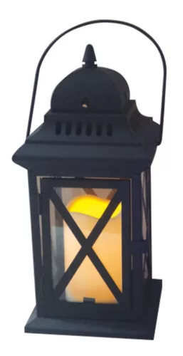 Lámpás, MagicHome LM3609, 14 × 14 × 30 cm, fekete, LED, 3 × AAA elemekkel, fém, beltéri, vintage stílusú, gyertyával (TC2170320)