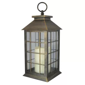   Lámpás, MagicHome LP2140, 14 x 14 x 30 cm, bronz, LED, 3 x AAA elemekkel, műanyag, beltéri, vintage stílusú, gyertyával (TC2170321)