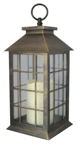 Lámpás, MagicHome LP2140, 14 x 14 x 30 cm, bronz, LED, 3 x AAA elemekkel, műanyag, beltéri, vintage stílusú, gyertyával (TC2170321)