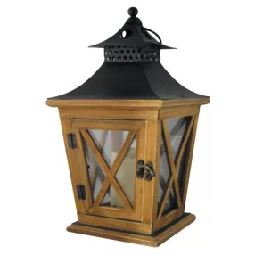   Lámpás, MagicHome LW8680, 19 x 19 x 36 cm, barna, LED, 3 x AA elemekkel, fa, beltéri, vintage stílusú, gyertyával (TC2170322)