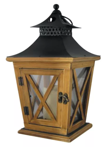 Lámpás, MagicHome LW8680, 19 x 19 x 36 cm, barna, LED, 3 x AA elemekkel, fa, beltéri, vintage stílusú, gyertyával (TC2170322)