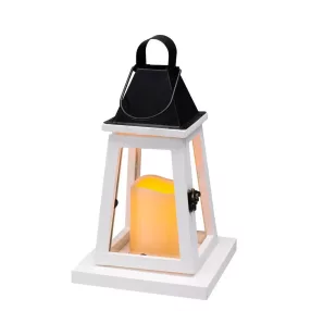   Lámpás, MagicHome LW8823, 17 x 17 x 33 cm, fehér, LED, 3 x AAA elemekkel, fa, beltéri, vintage stílusú, gyertyával (TC2170323)