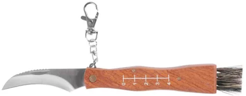 Gombász kés, Strend Pro MK003, 14/21 cm, természetes sörtékkel, acél penge, görbített, markolatán cm mérce