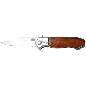   Horgászkés, Strend Pro PK004, barna, 11,5 cm, összecsukható, fa markolat, acél penge, biztonsági zárral
